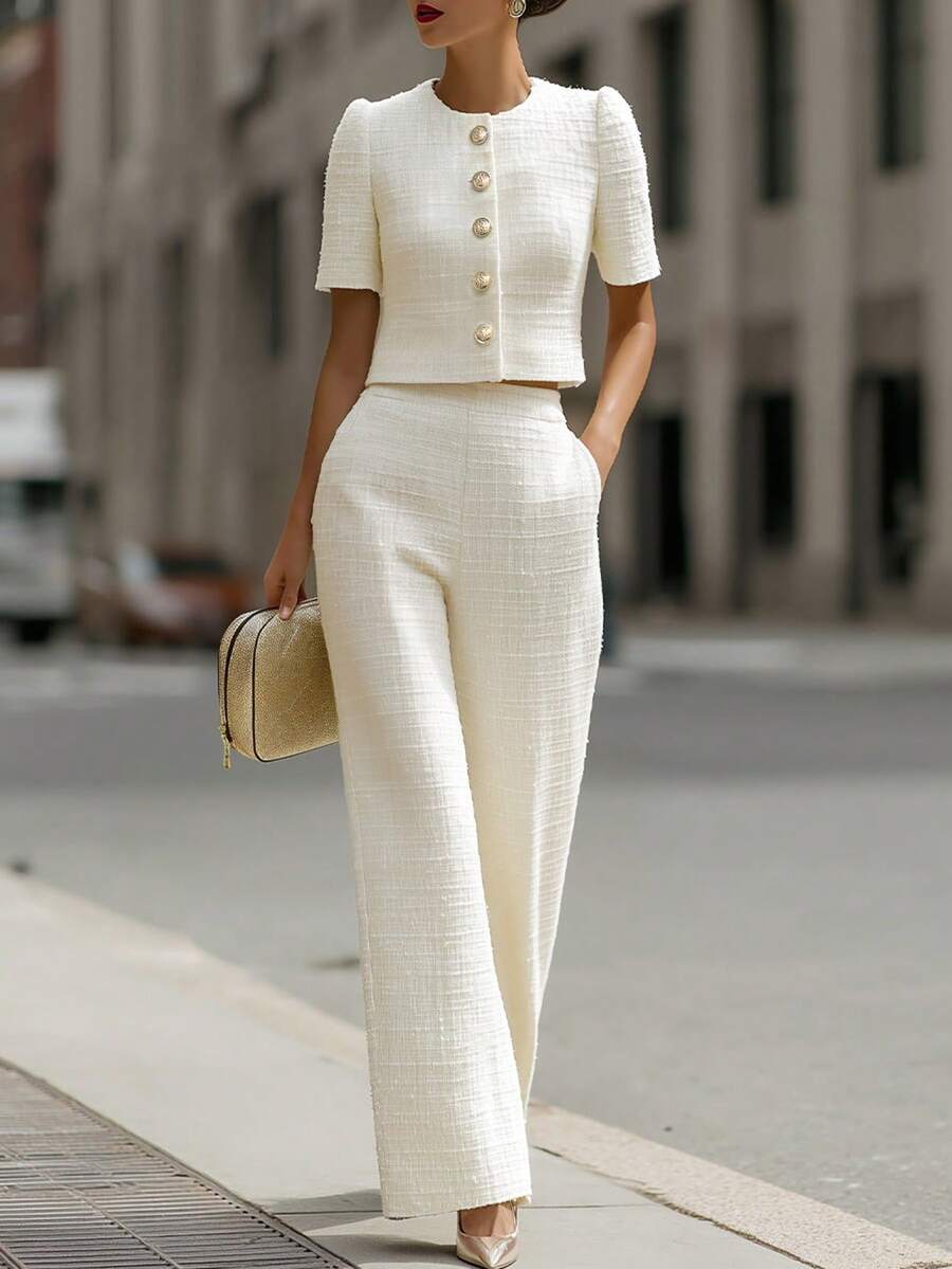 Yasmin Cropped Wide Leg Two Piece Set - front view