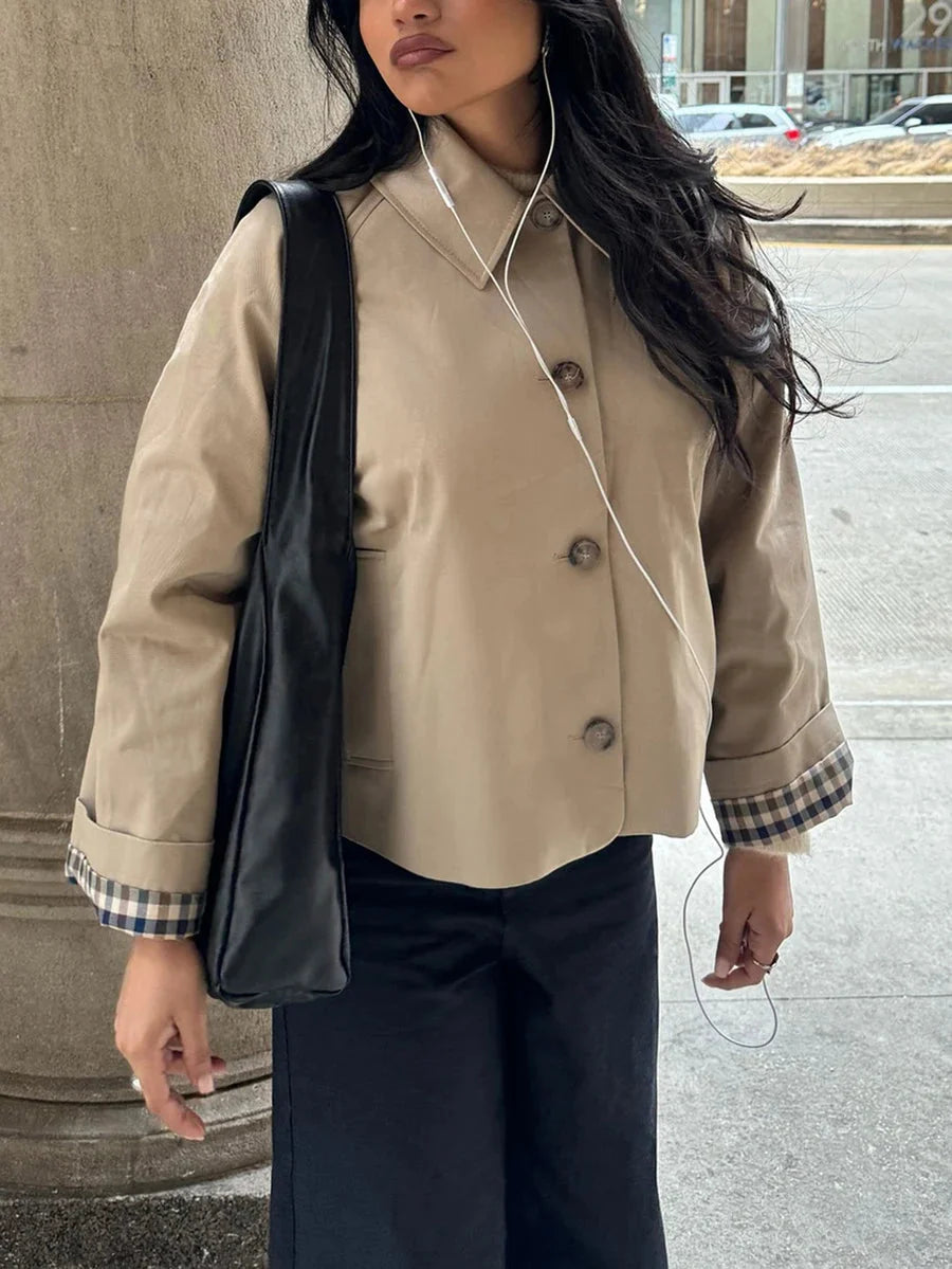 Odette Cropped Button Front Layered Jacket - front view