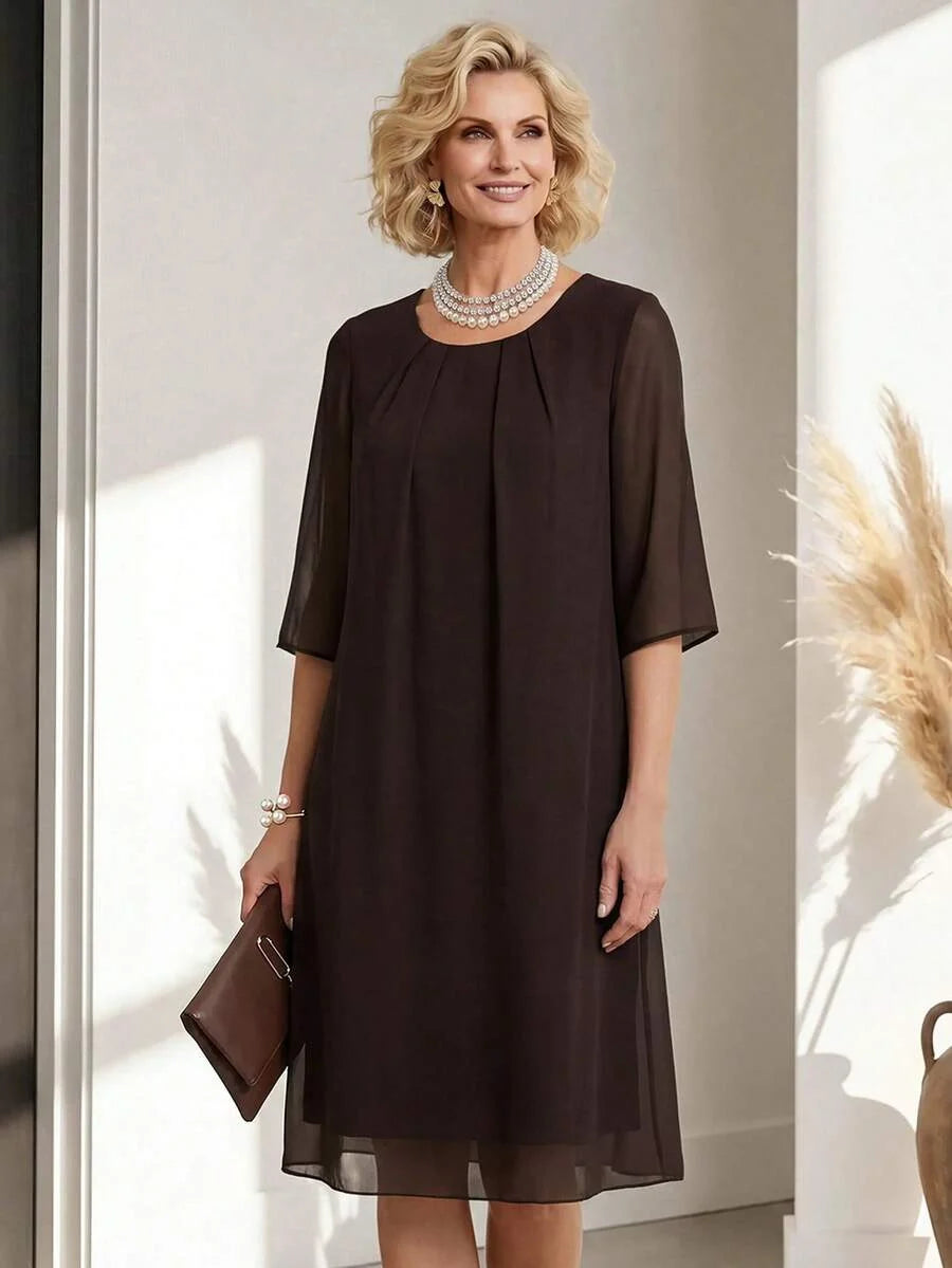 Ivy Pleated Round Neck Dress - front view