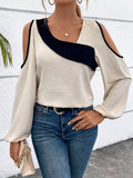 Victoria Asymmetric Neck Cold Shoulder Blouse - front view