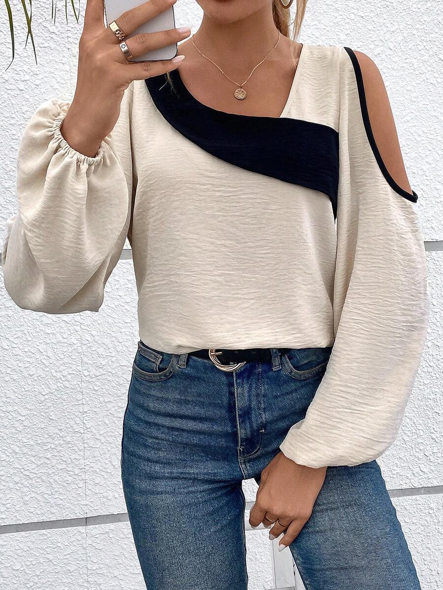 Victoria Asymmetric Neck Cold Shoulder Blouse - view 4