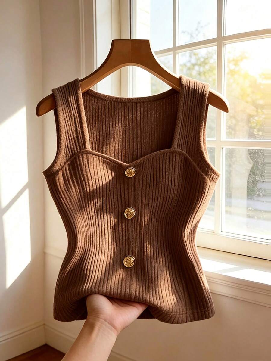 Lara Ribbed Sleeveless Button Front Shirt - view 17