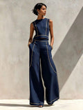 Zara Contrast Panel Sleeveless Two Piece Set - front view