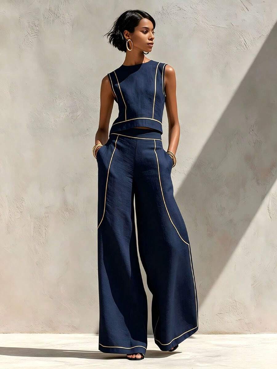 Zara Contrast Panel Sleeveless Two Piece Set - front view