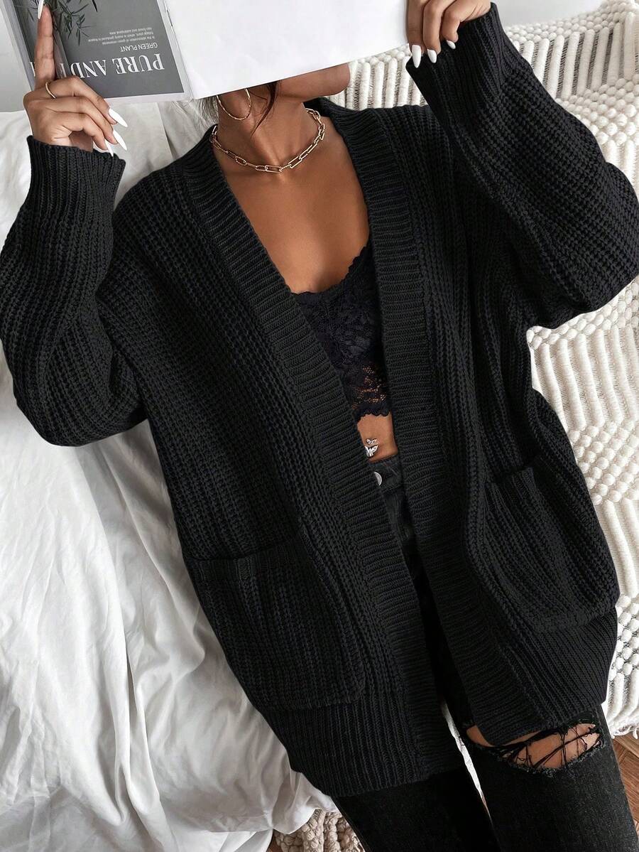 Lucia Chunky Knit Ribbed Open Front Cardigan - front view