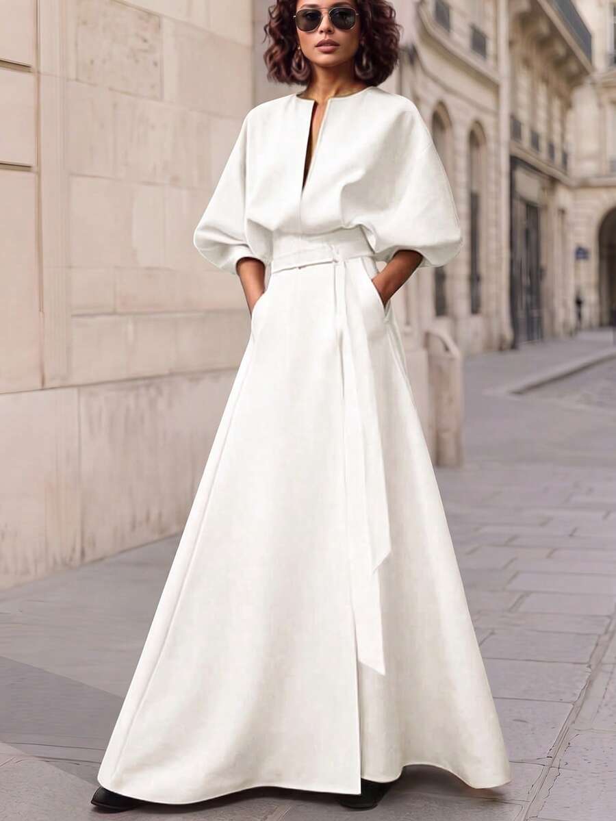 Aurora V Neck Balloon Sleeve Maxi Dress - front view