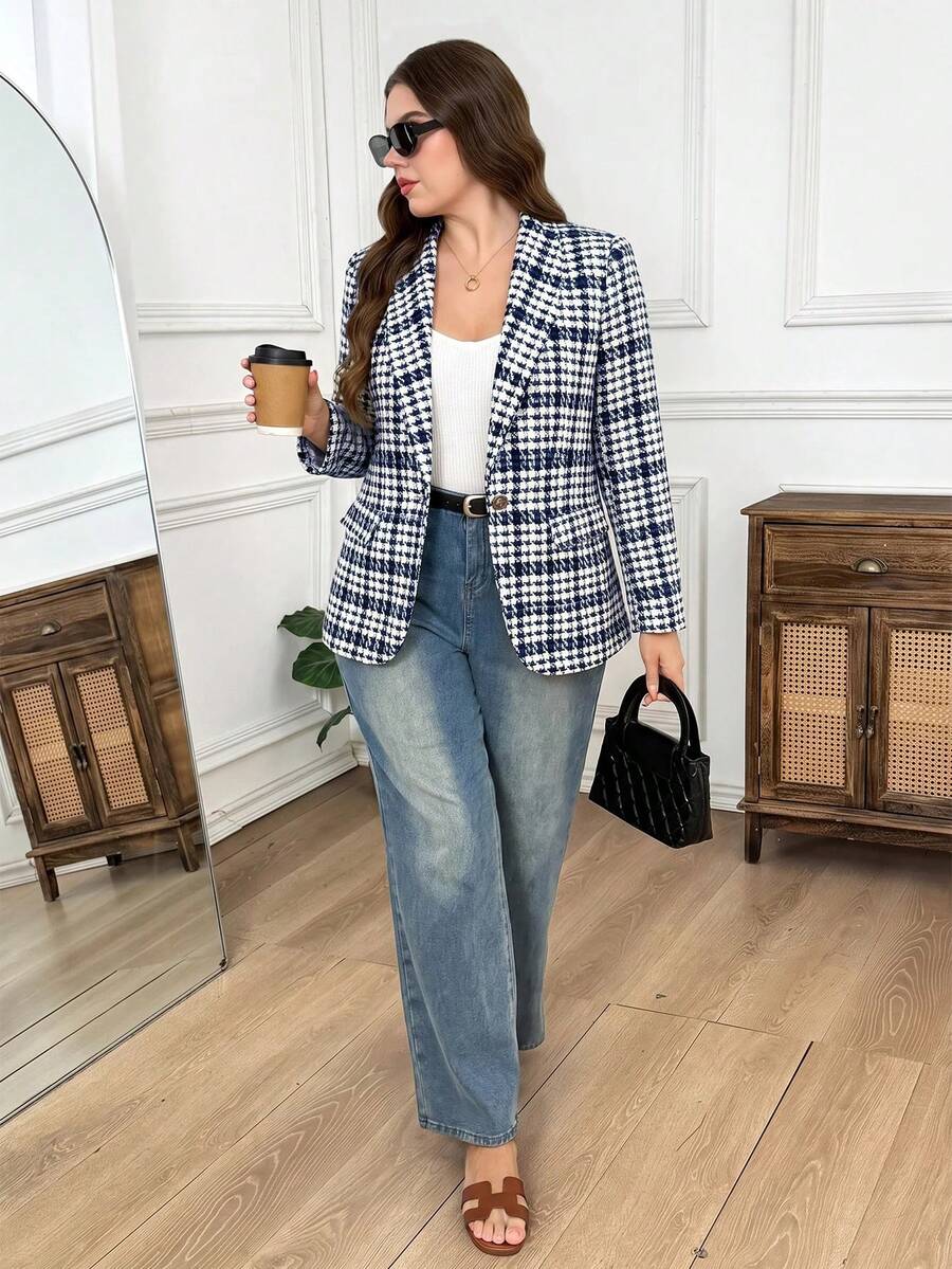 Olivia Plaid Button Front Shawl Collar Blazer - view 9