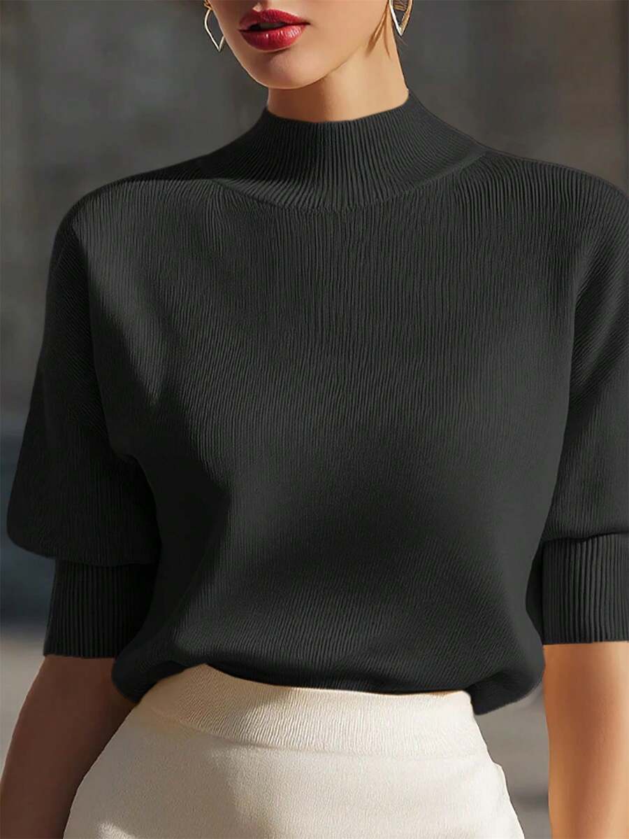 Sofia Ribbed Stand Collar Drop Shoulder Sweater - view 2