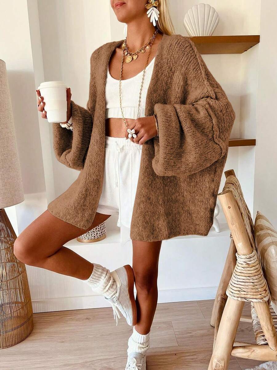 Camille | Oversized Chunky-Knit Lantern Sleeve Open-Front Cardigan