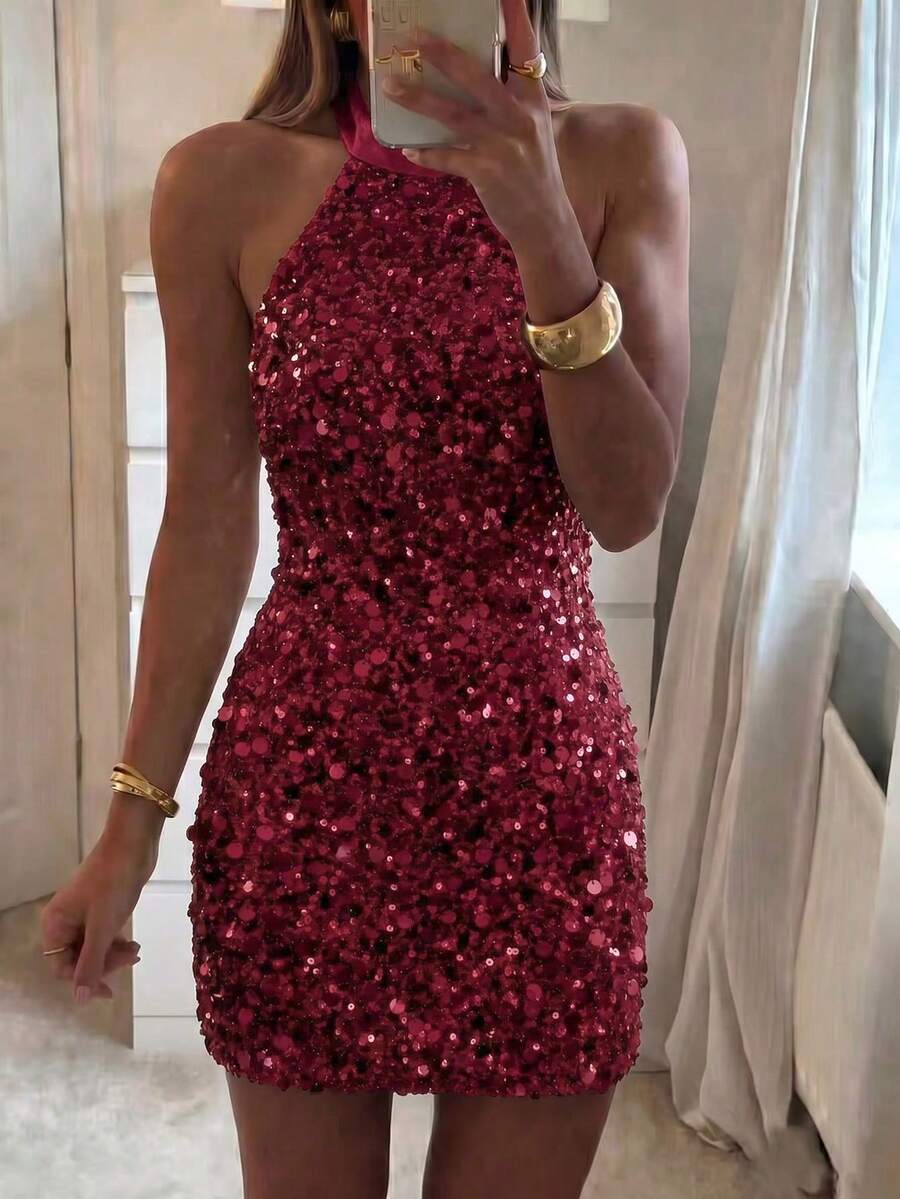 Reese Sequin Halter Neck Mini Dress - view 10