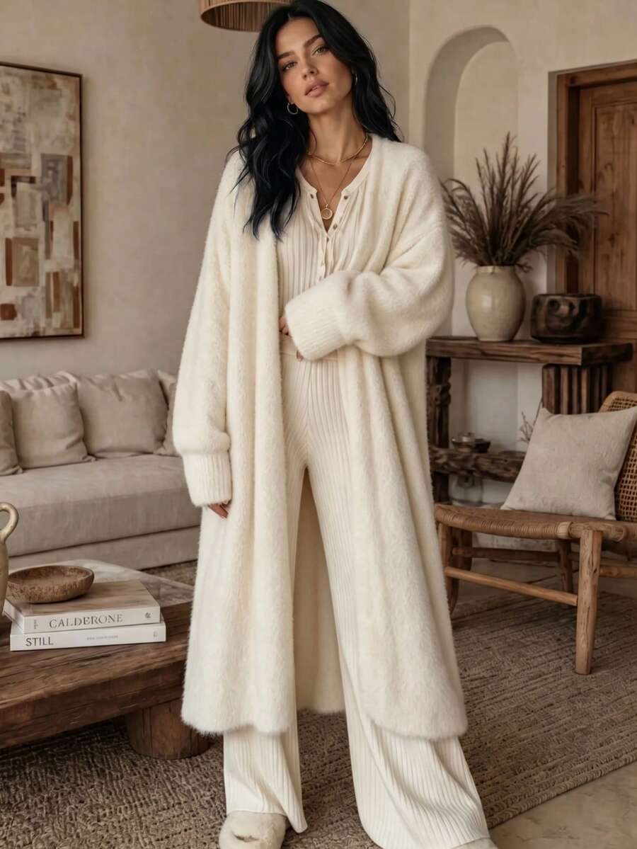 Hanna Open Front Drop Shoulder Longline Cardigan - front view