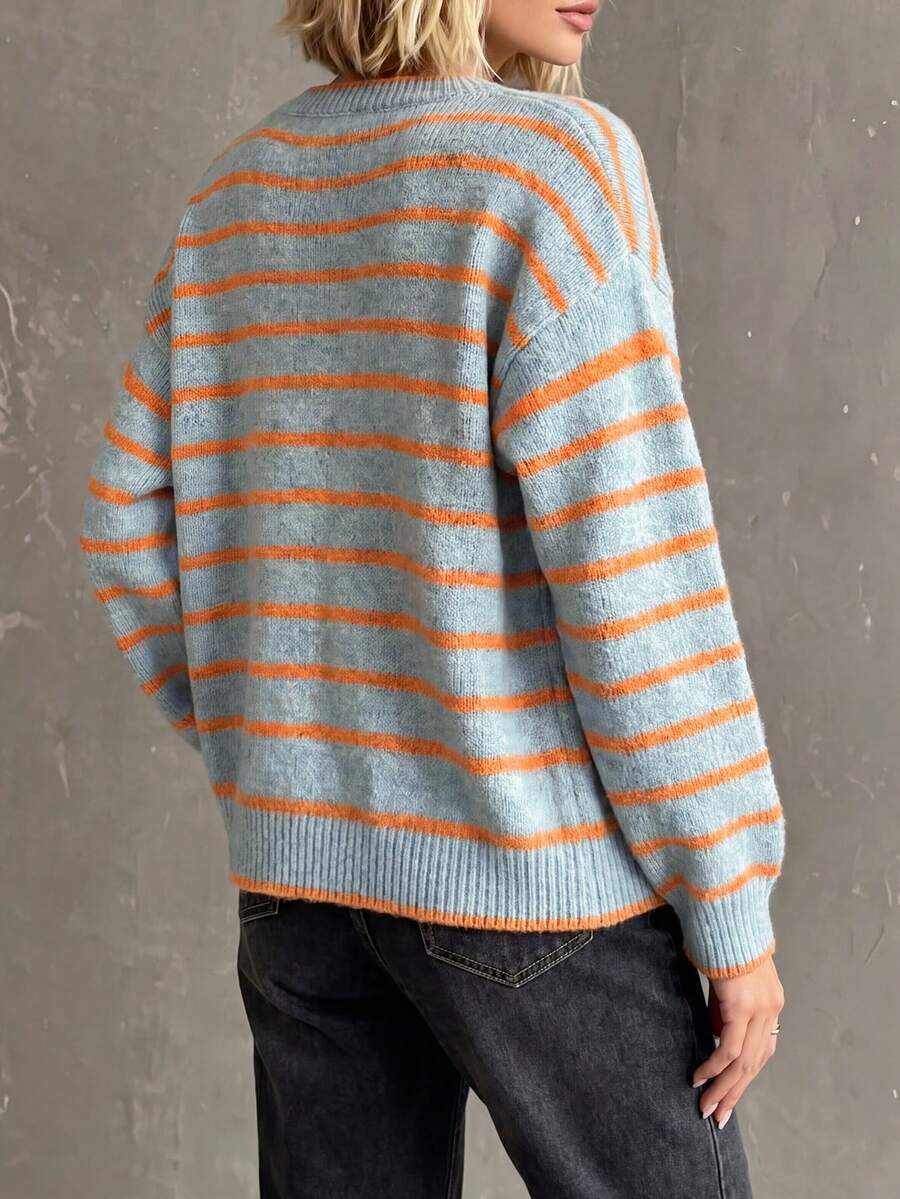 Nuria Striped Button Front Round Neck Cardigan - view 2