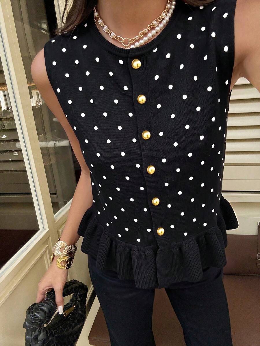 Chloe Peplum Button Front Sleeveless Blouse - view 8