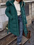Amira Belted Longline Hooded Puffer Jacket - front view