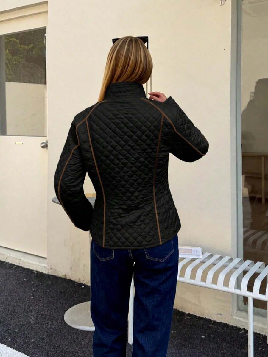 Jane Quilted Contrast Panel Stand Collar Jacket - view 2