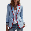 Women’s Blazer Casual Pinstripe Contrast Trim Tailored Fit
