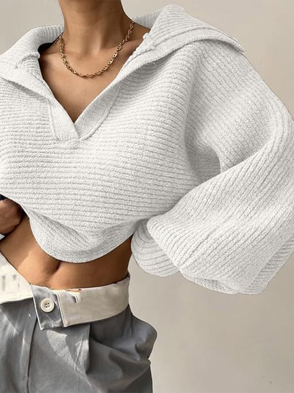 Jane | Ribbed Polo Sweater with Split Collar and Wide Cuffs for Women