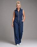 Freya | Zip Front Sleeveless Denim Wide Leg Jumpsuit