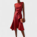 Eira Asymmetric Ruffle Midi Dress - front view