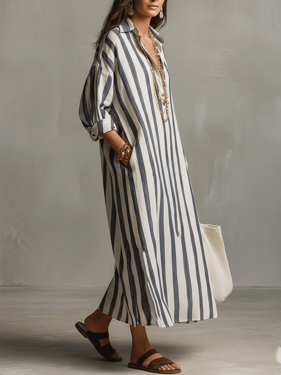 Harlow Striped Boho Long Sleeve Maxi Dress - view 7
