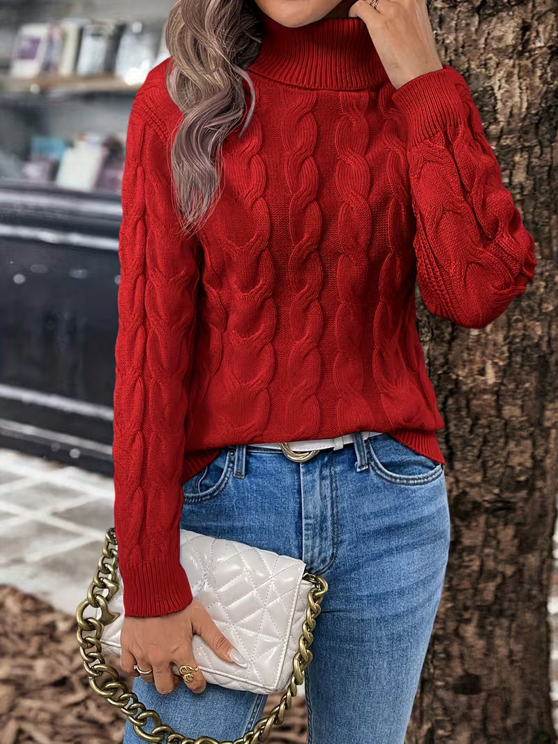 Eva Cable Knit Turtleneck Pullover Sweater - view 3