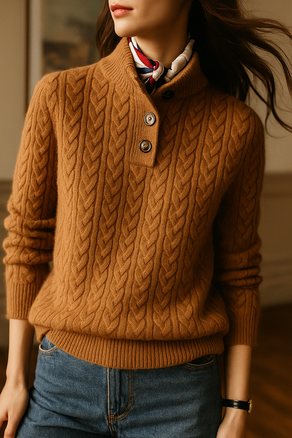 Klara Cable Knit Stand Collar Collared Sweater - view 18