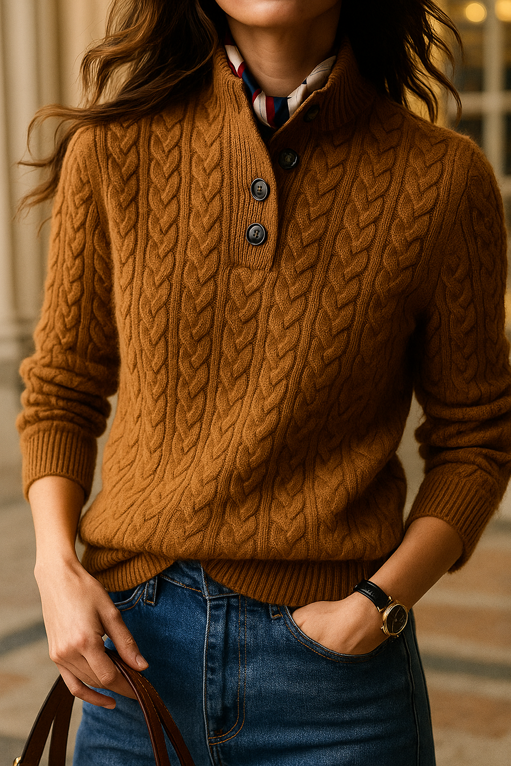 Klara Cable Knit Stand Collar Collared Sweater - view 17