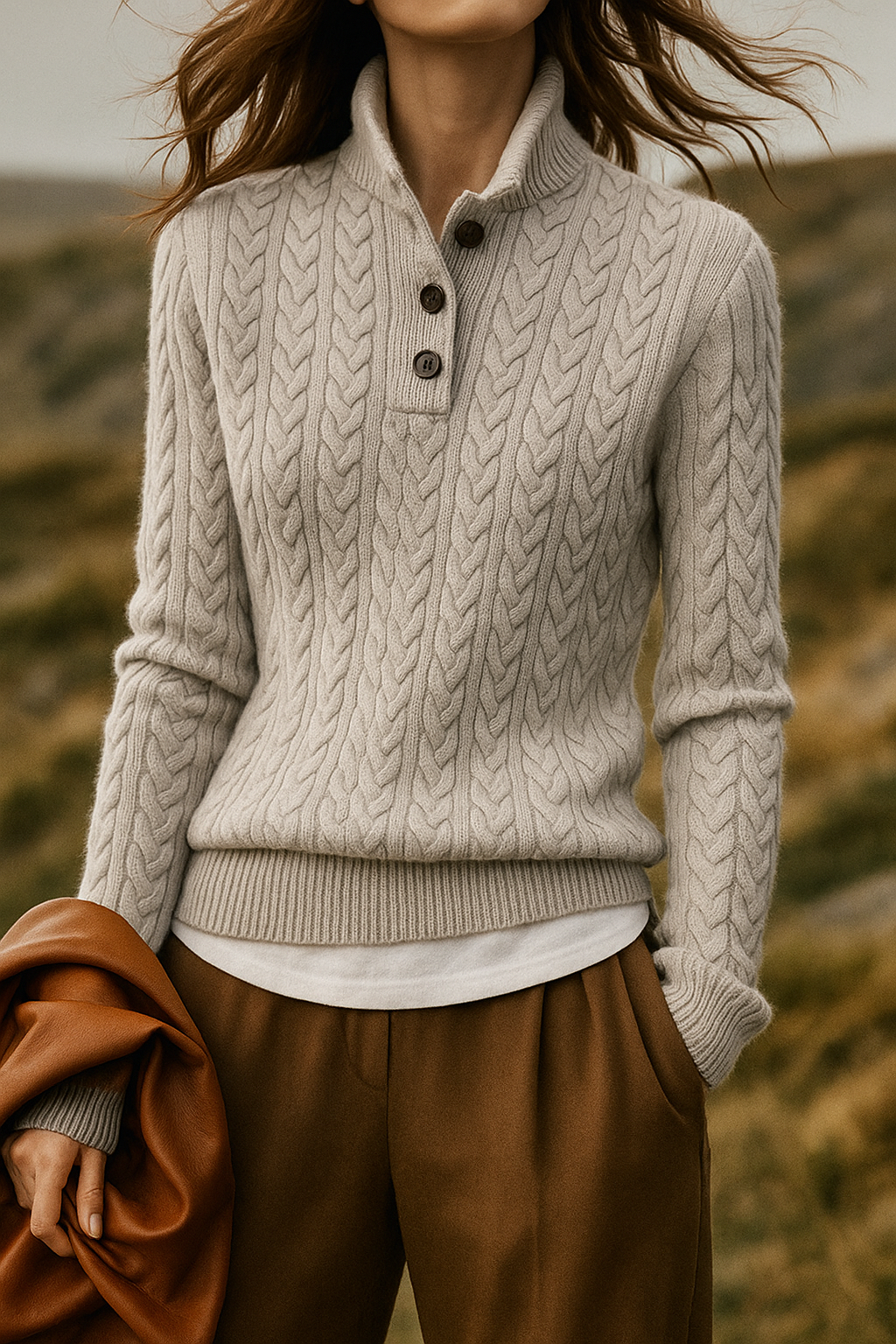 Klara Cable Knit Stand Collar Collared Sweater - view 28