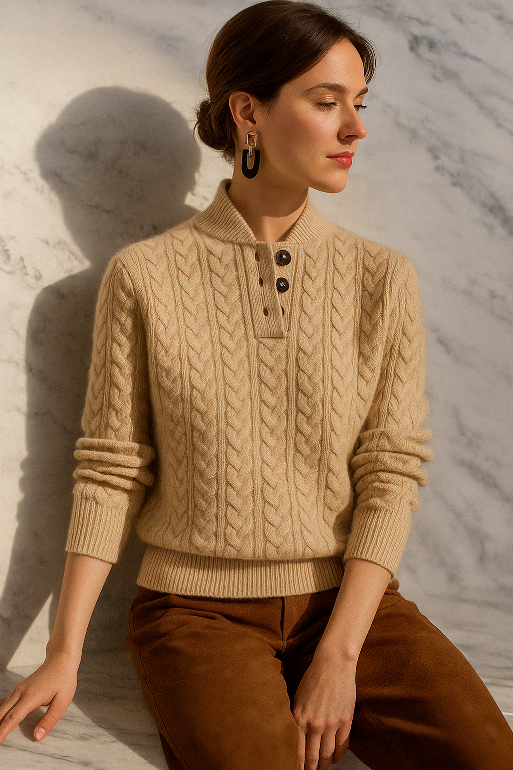 Klara Cable Knit Stand Collar Collared Sweater - view 38