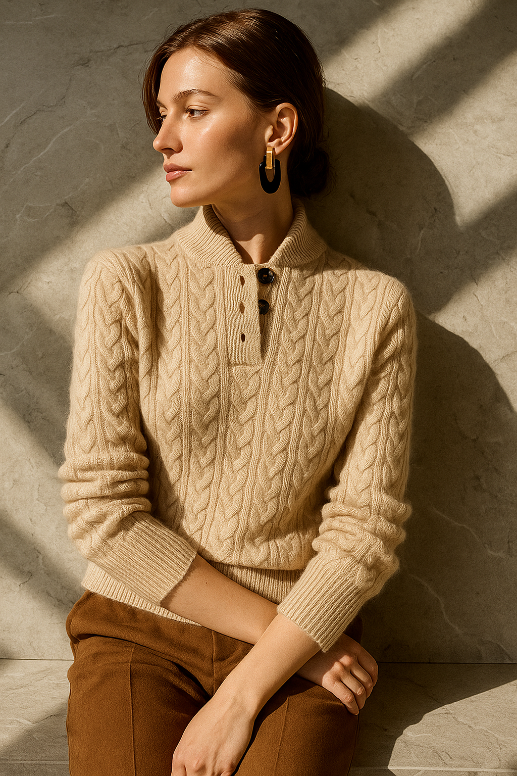 Klara Cable Knit Stand Collar Collared Sweater - view 27