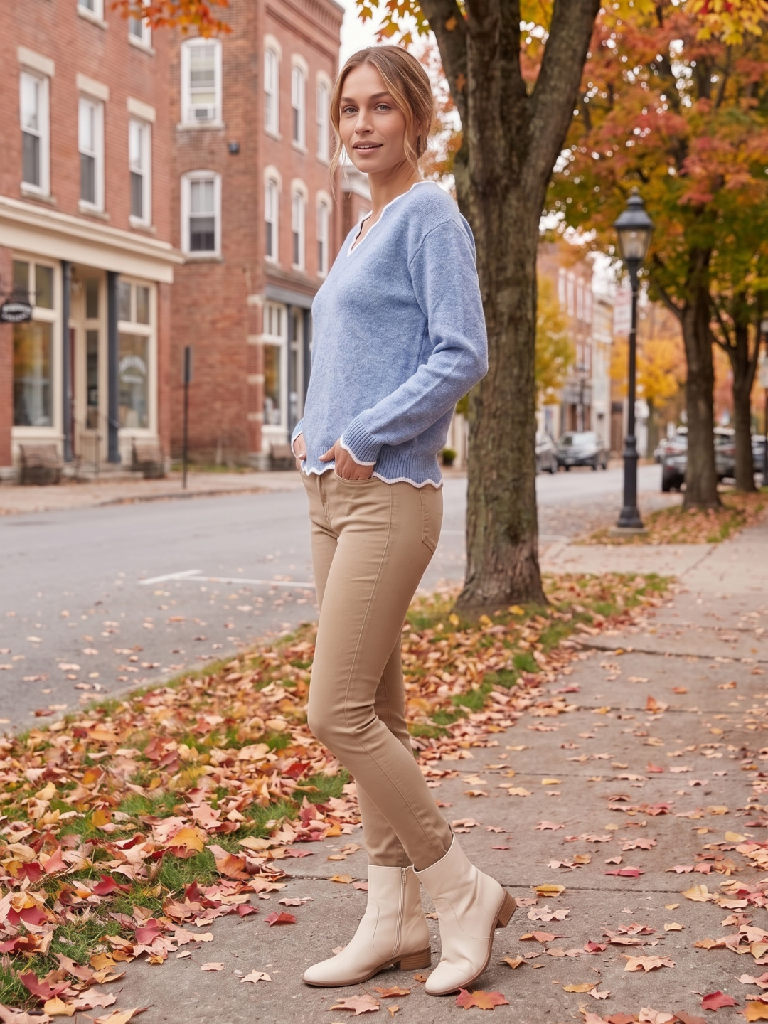 Emilie Contrast Panel V Neck Long Sleeve Sweater - view 7