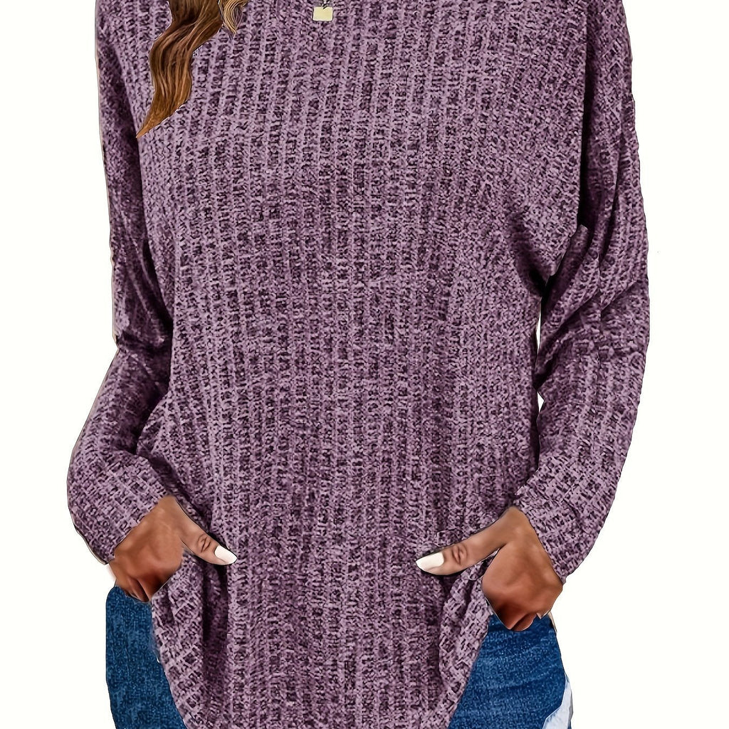 Paloma | Waffle Knit Tunic Sweater with Curved Hem for Women