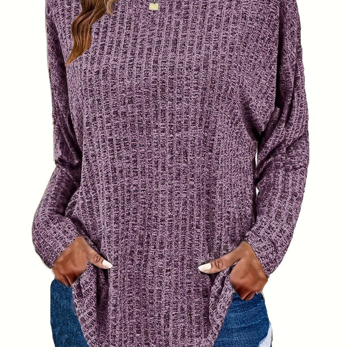 Paloma | Waffle Knit Tunic Sweater with Curved Hem for Women