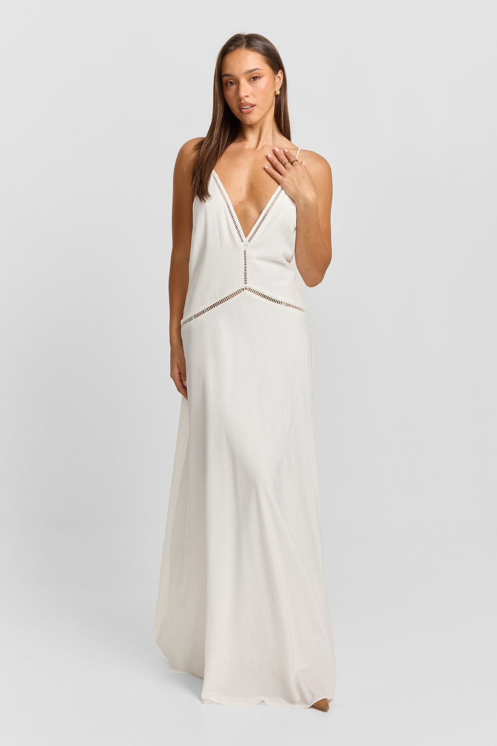 Perla Lace Trim Tiered White Maxi Dress - view 2