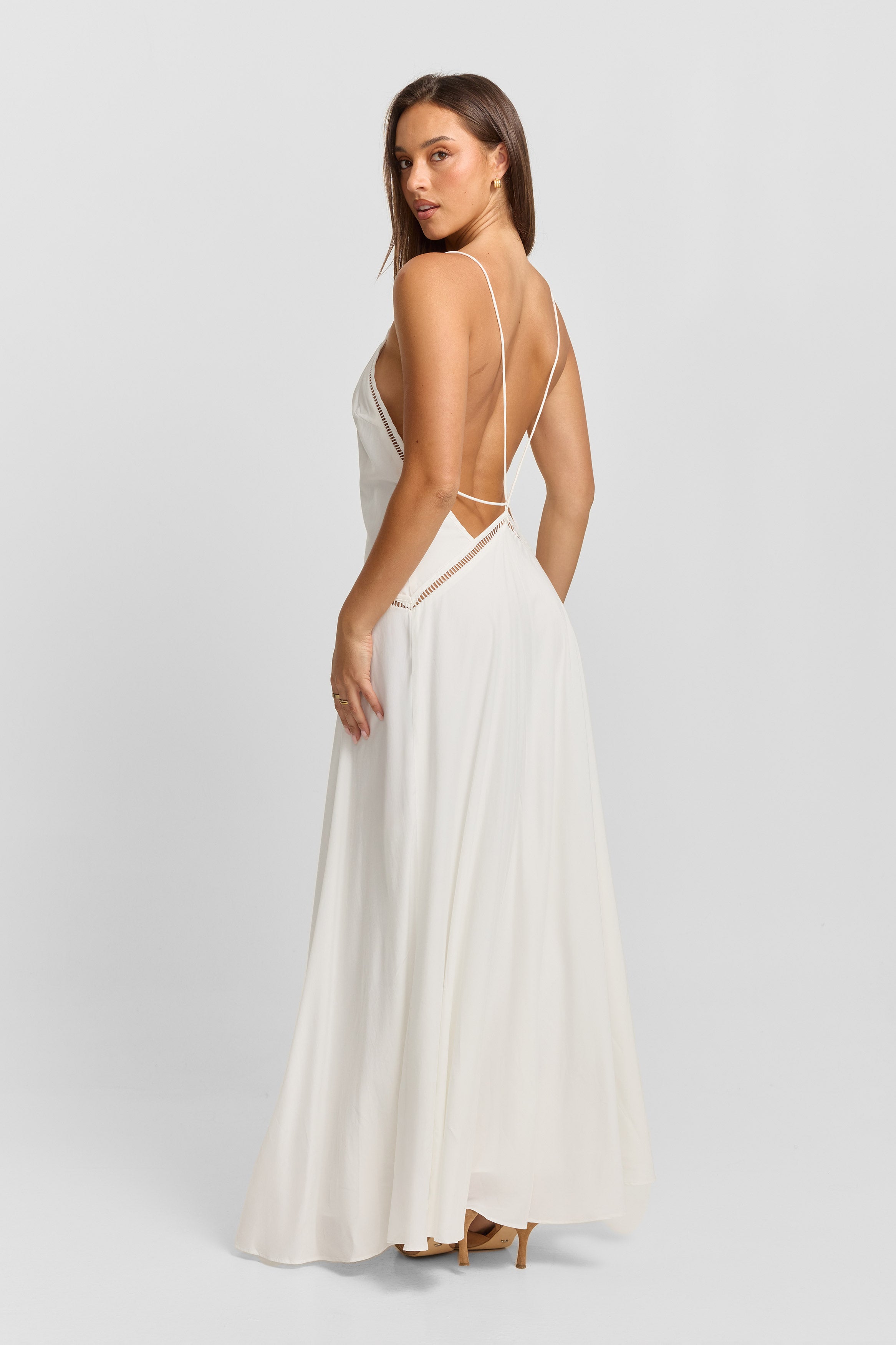 Perla Lace Trim Tiered White Maxi Dress - view 3
