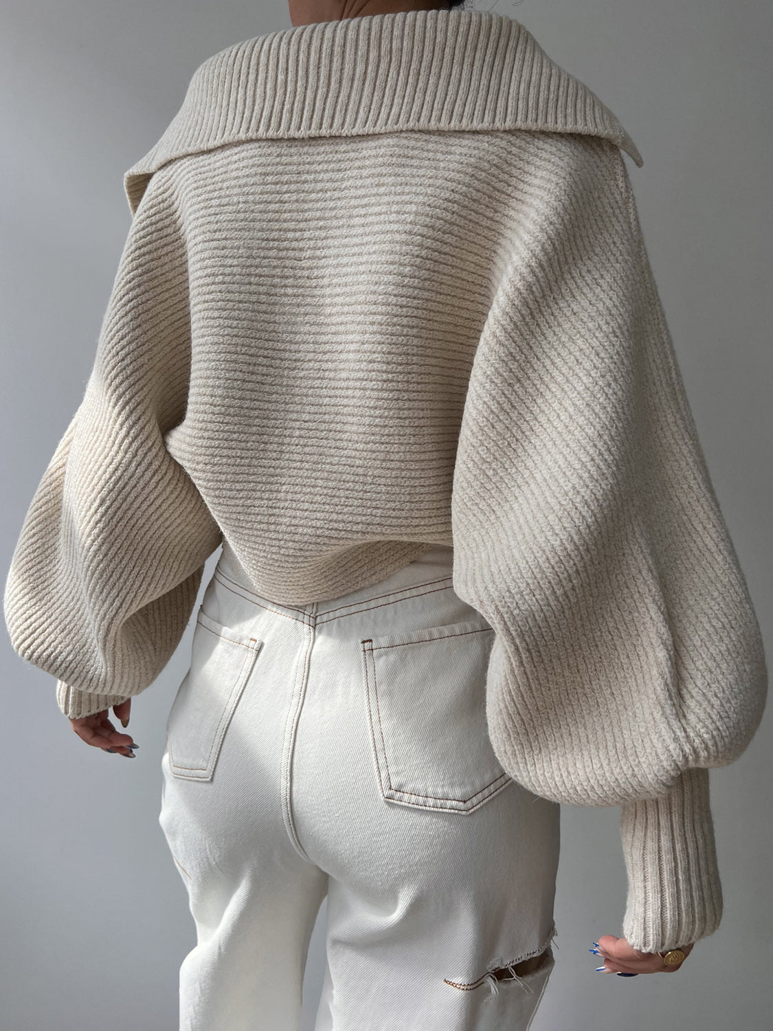 Jane | Ribbed Polo Sweater with Split Collar and Wide Cuffs for Women