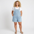 Romaine | Vintage Washed Soft Cotton Feel Denim Short Overall Light blue
