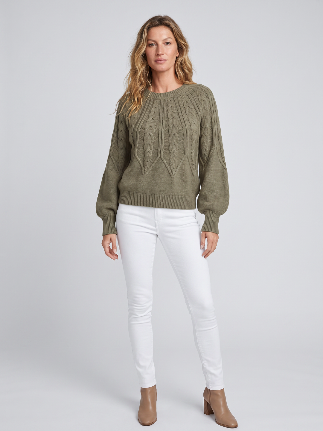 Nadine Cable Knit Oversized Round Neck Sweater - front view