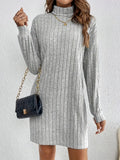 Violet Ribbed Turtleneck Long Sleeve Sweater Dress - front view