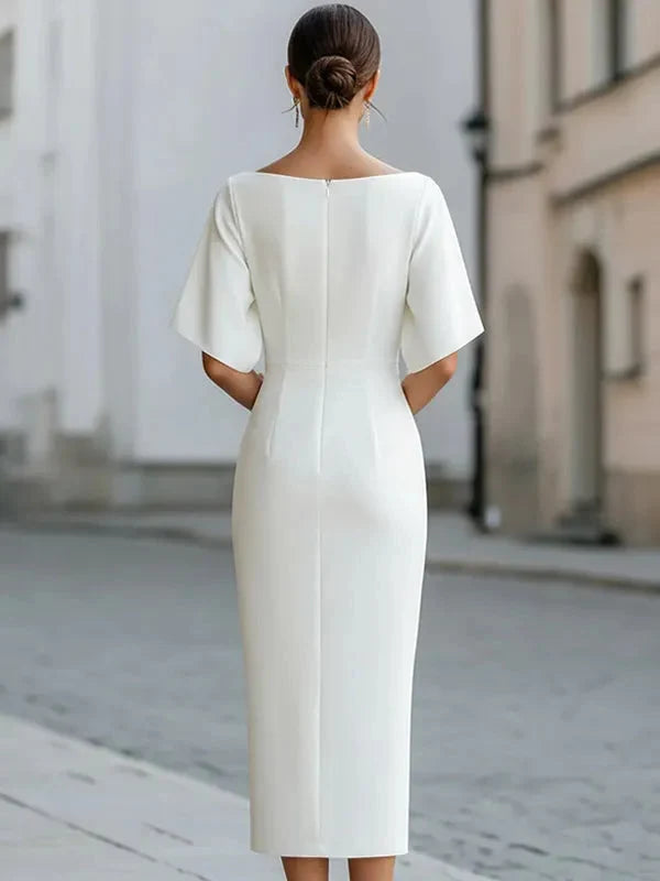 Camille Boat Neck Ruffle Sleeve Midi Dress - view 4