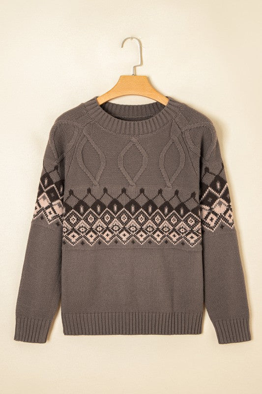 Alana | Crew Neck Knit Sweater with Patterned Yoke for Women