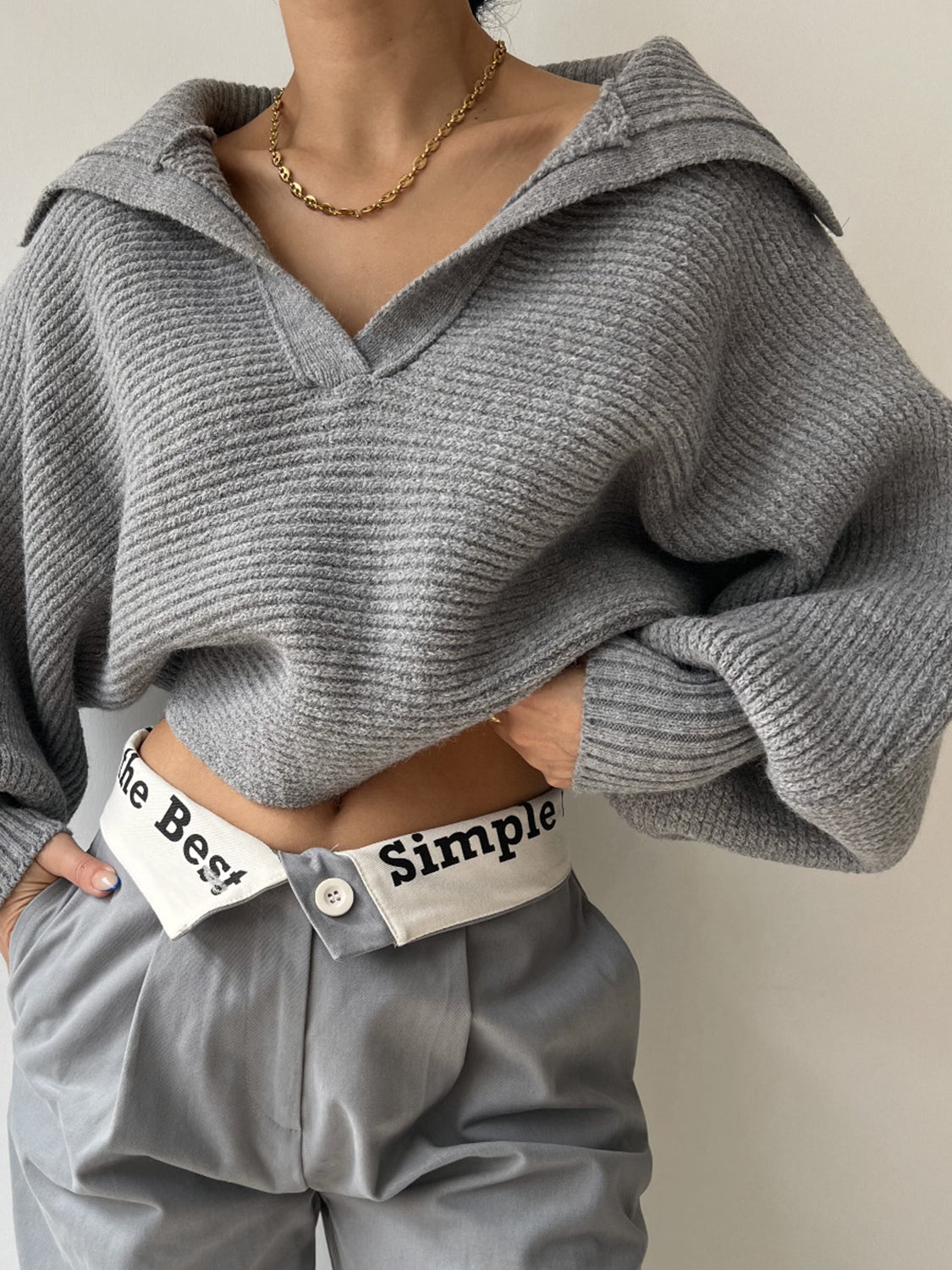 Jane | Ribbed Polo Sweater with Split Collar and Wide Cuffs for Women