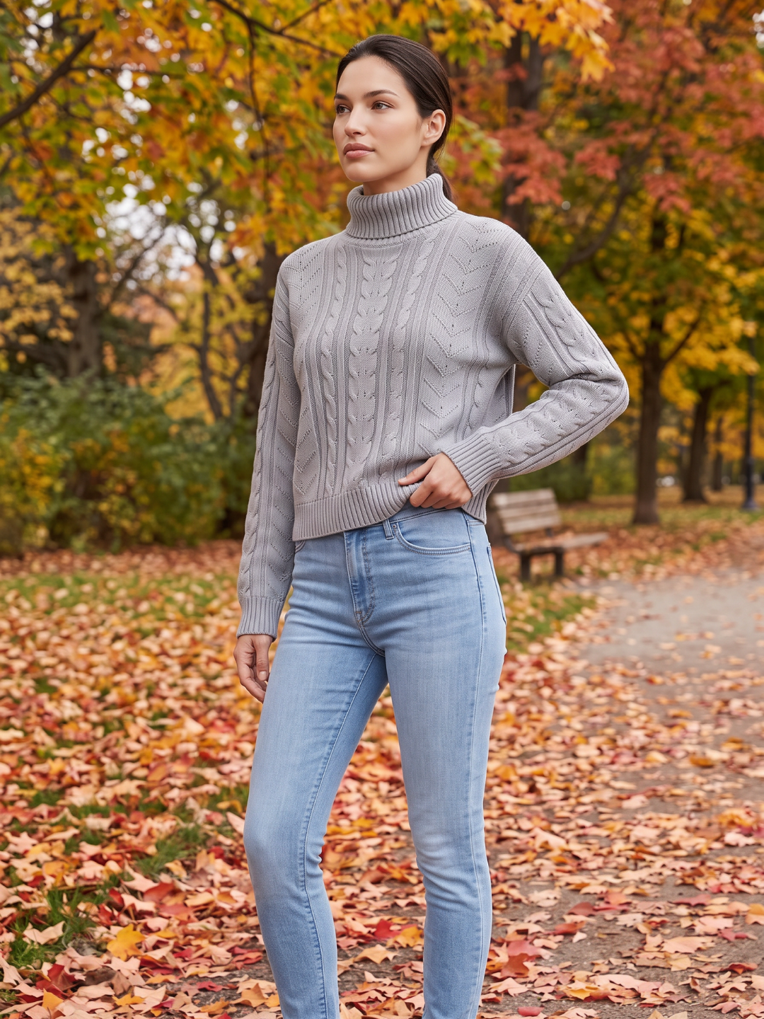 Scarlett Cable Knit Ribbed Turtleneck Sweater - view 9