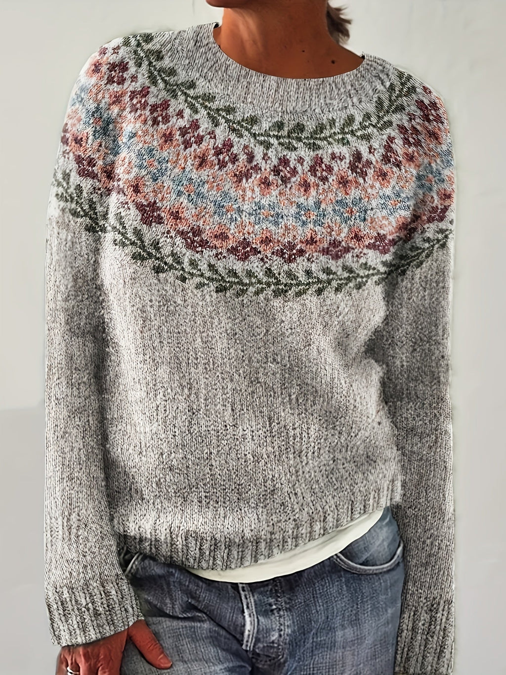 Faye Fair Isle Round Neck Sweater - front view