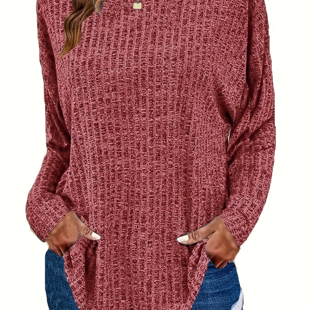 Paloma | Waffle Knit Tunic Sweater with Curved Hem for Women