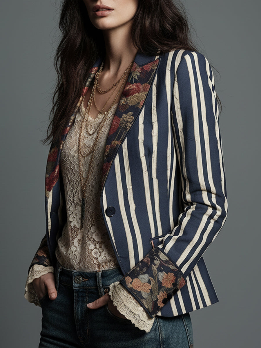 Avenorix | Floral Print Blazer with Structured Shoulder for Women