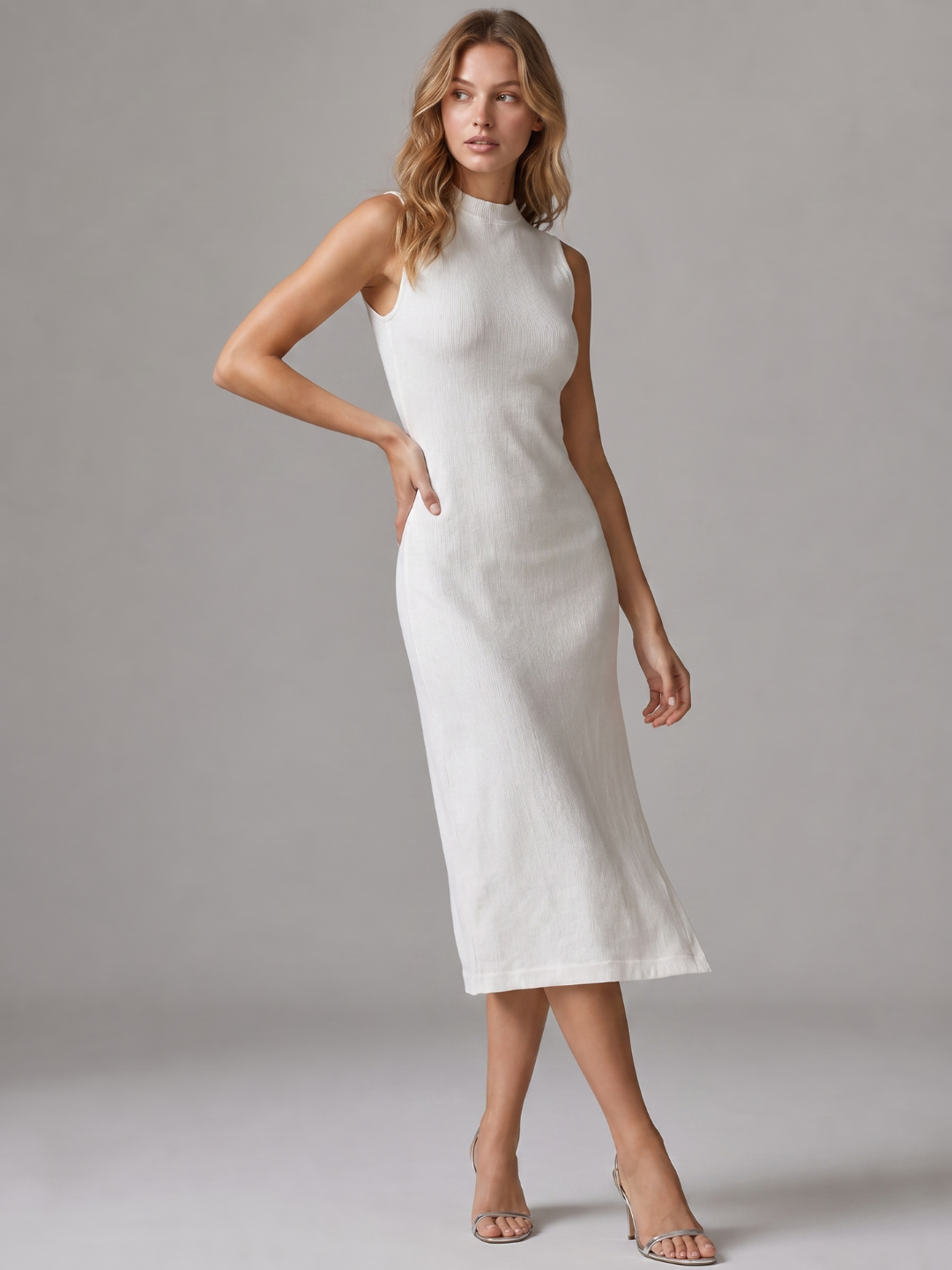 Cosima Stand Collar Split Hem Midi Dress - view 5