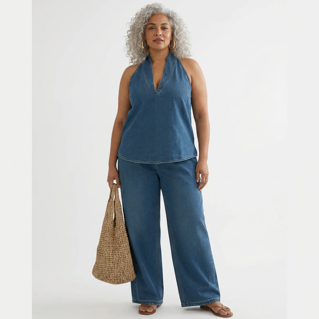 Junia | Vintage Washed Soft Denim-Look Two-Piece Set