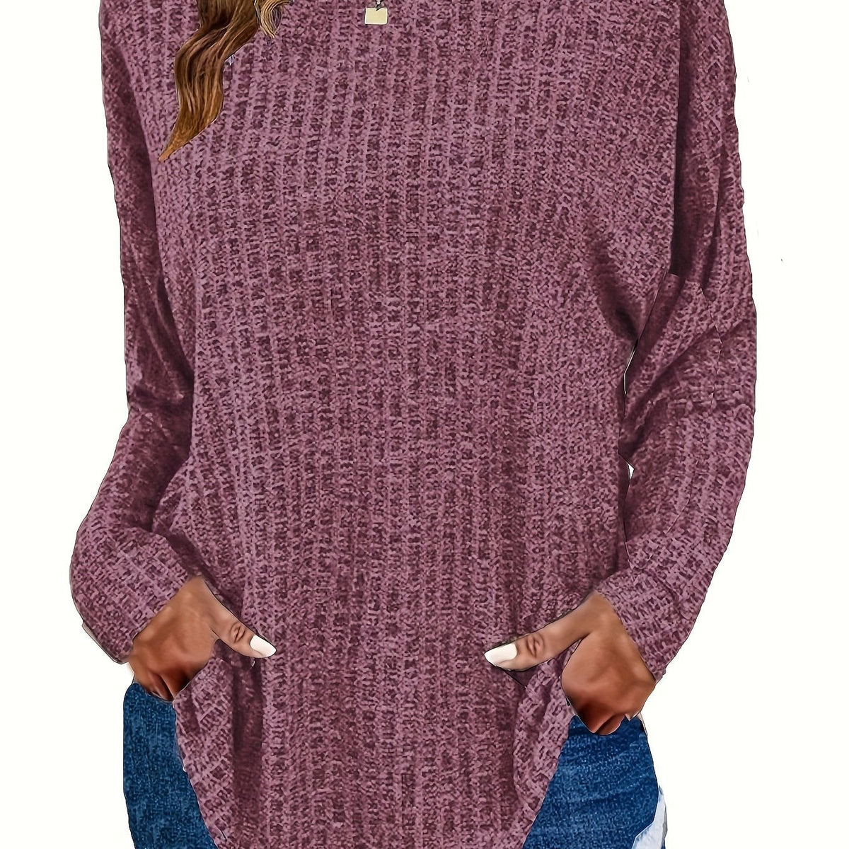 Paloma | Waffle Knit Tunic Sweater with Curved Hem for Women