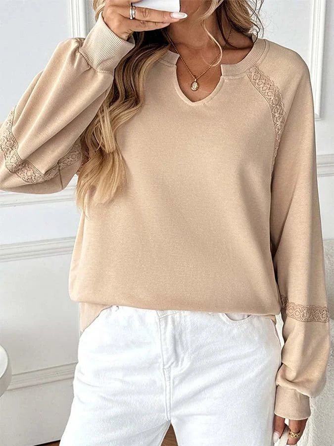 Winifred | Knit Sweatshirt with Lace Trim and Balloon Sleeves for Women